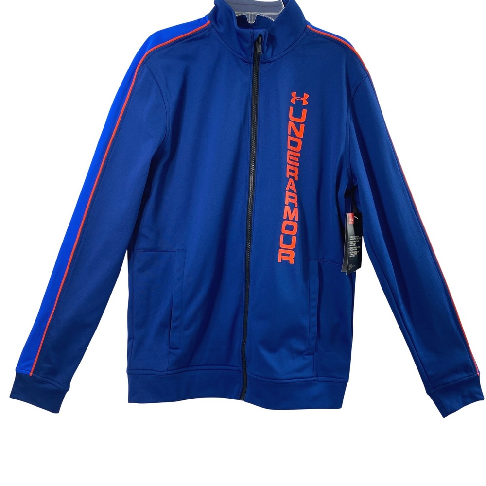 Under Armour Men Small Track Jacket Blue Orange Full Zip Sportswear Athletic NWT